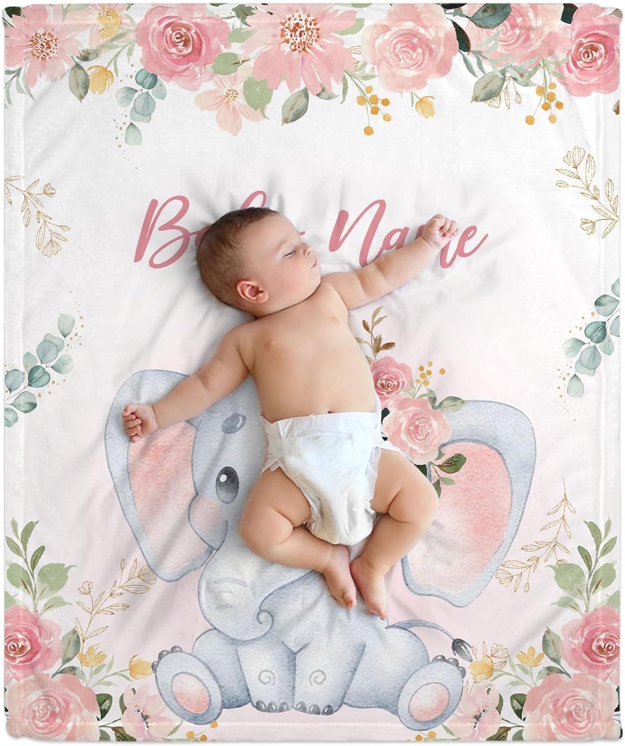 Elephant Pattern Baby Blanket - Personalized Blanket