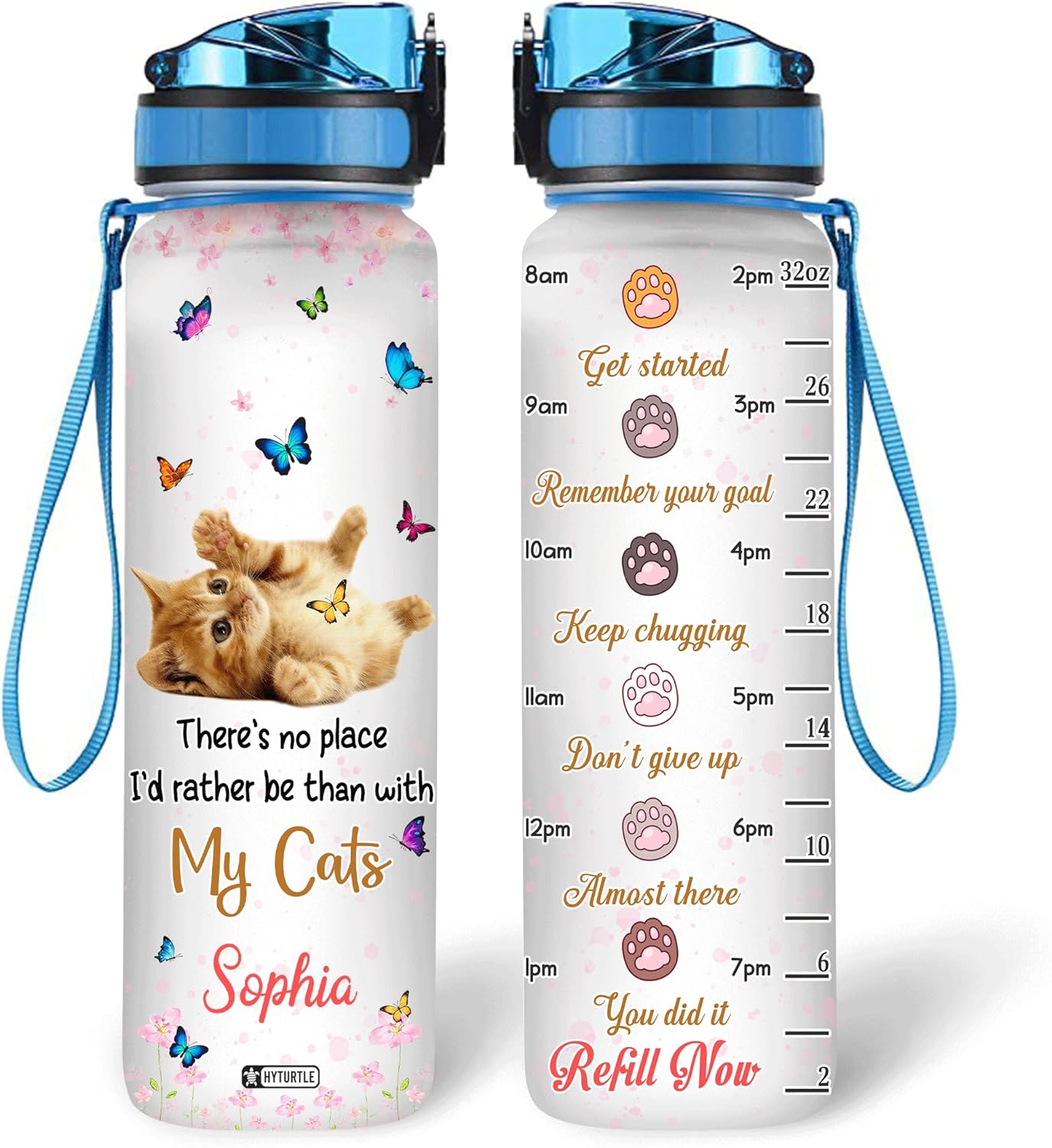 I'd Rather Be Than With My Cats - Personalized Water Tracker Bottle 32oz