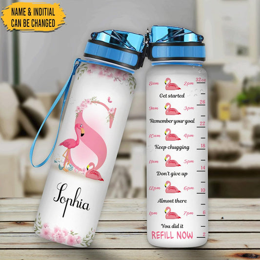 Flamingo Theme Water Bottle Tracker 32oz – Personalized Motivational Bottle with Time Marker – Stylish Gift for Flamingo Lovers