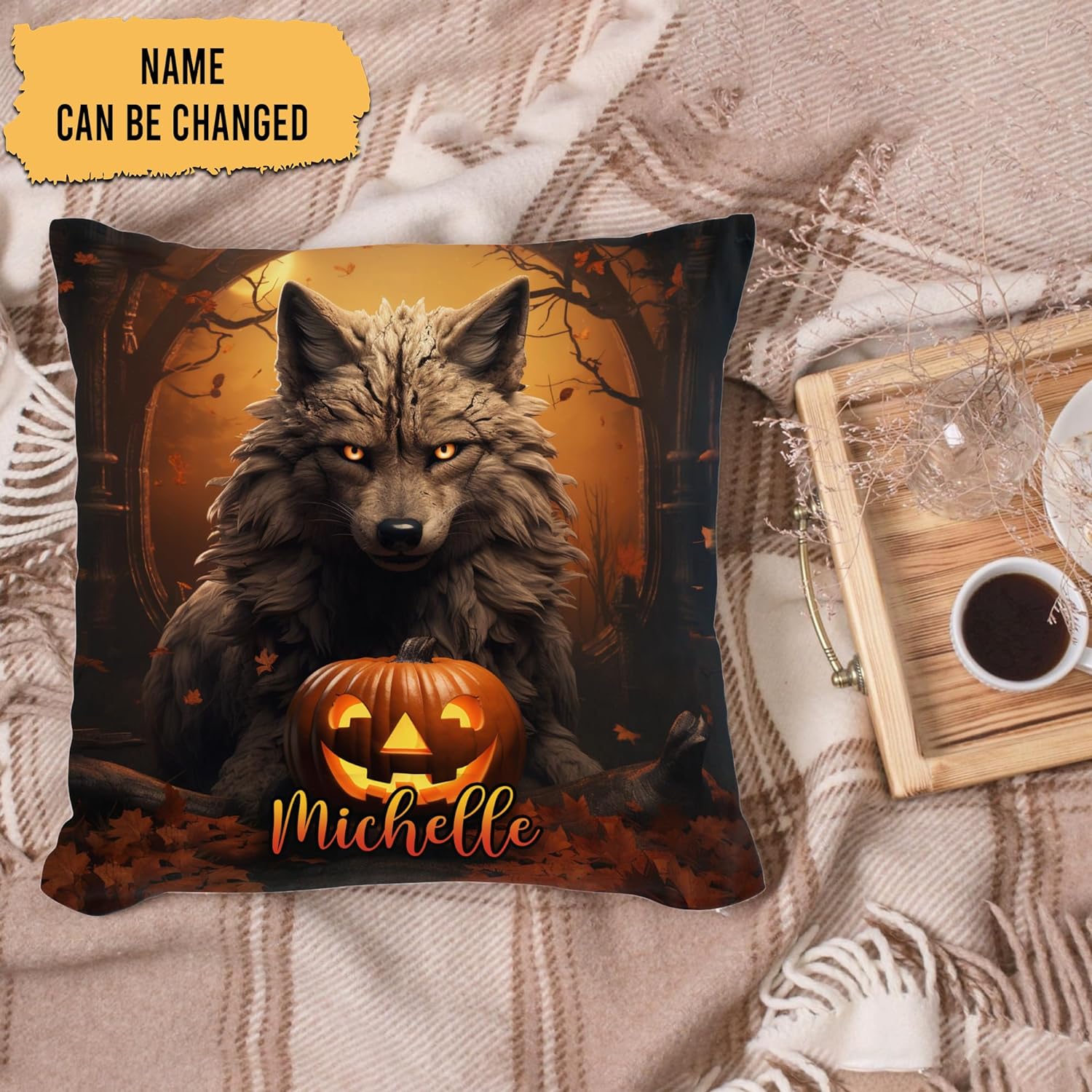 Wolf Halloween Pattern - Personalized Pillow (Insert Included)