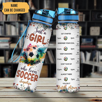 Soccer Lovers Water Bottle Tracker 32oz – Personalized Hydration Bottle with Time Marker – Creative Gift for Sports Fans