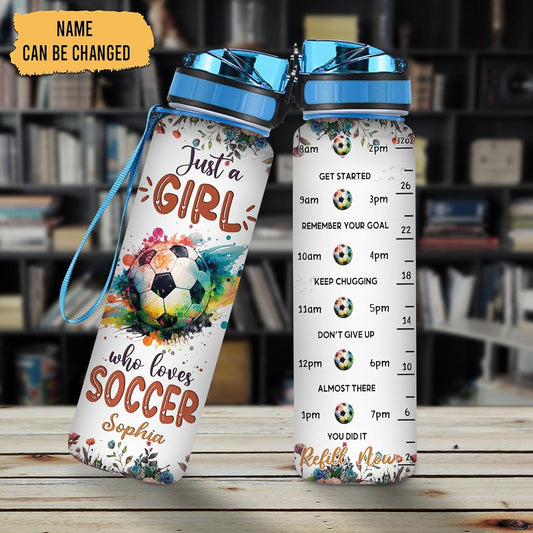 Soccer Lovers Water Bottle Tracker 32oz – Personalized Hydration Bottle with Time Marker – Creative Gift for Sports Fans