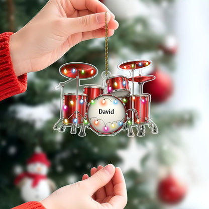 Drum Set Cut Acrylic Ornament – Personalized Music Christmas Gift for Drummer, Band Member, or Musician Lover