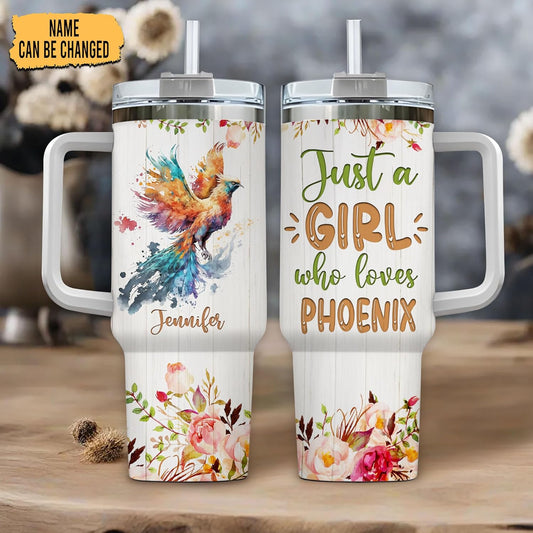 Phoenix Tumbler 40oz – Personalized Stainless Steel Insulated Cup with Handle & Straw – Mythical Bird Travel Mug Gift for Women