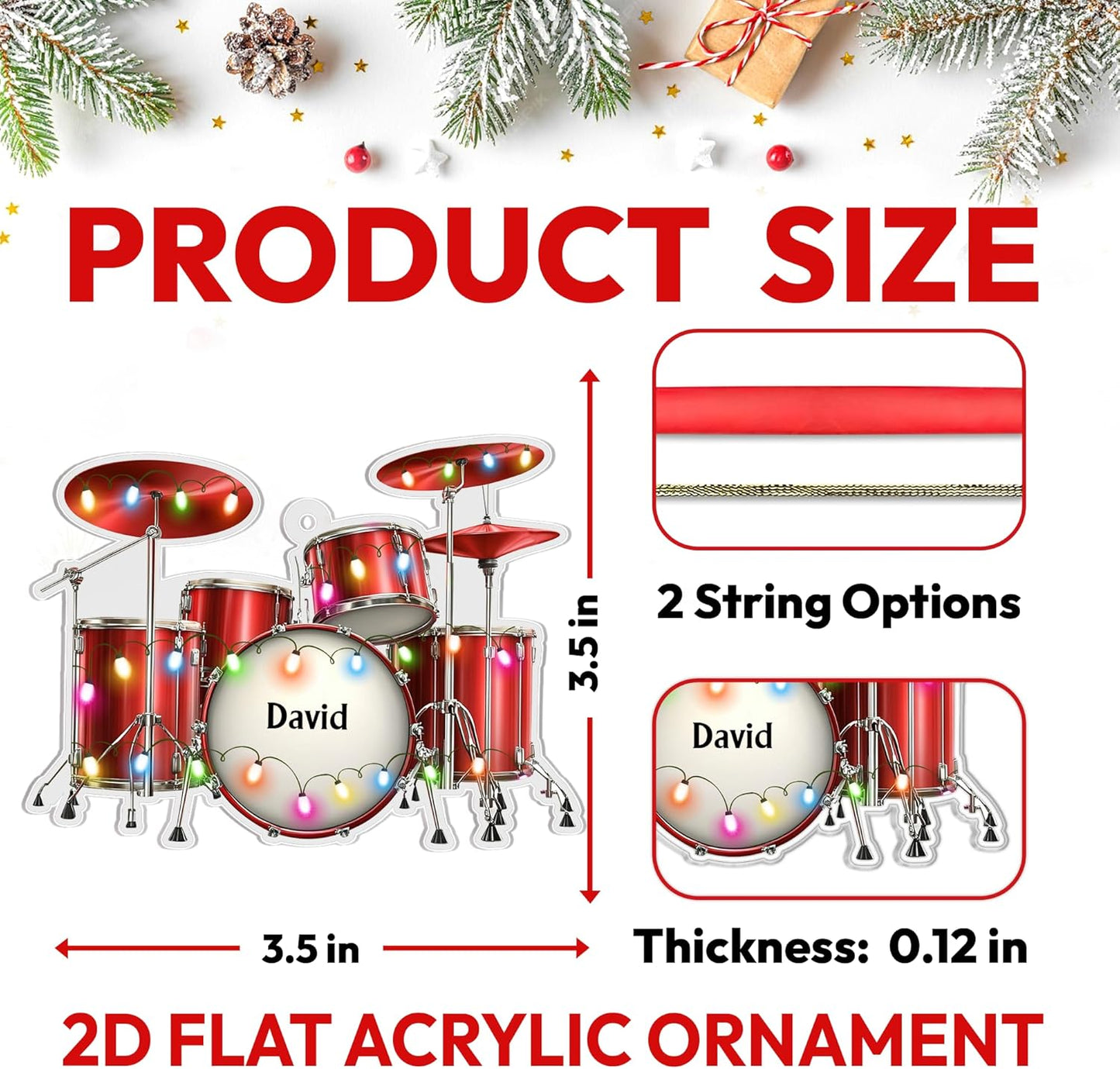 Drum Set Cut Acrylic Ornament – Personalized Music Christmas Gift for Drummer, Band Member, or Musician Lover