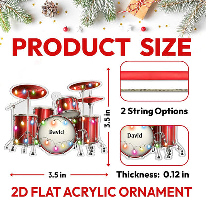 Drum Set Cut Acrylic Ornament – Personalized Music Christmas Gift for Drummer, Band Member, or Musician Lover