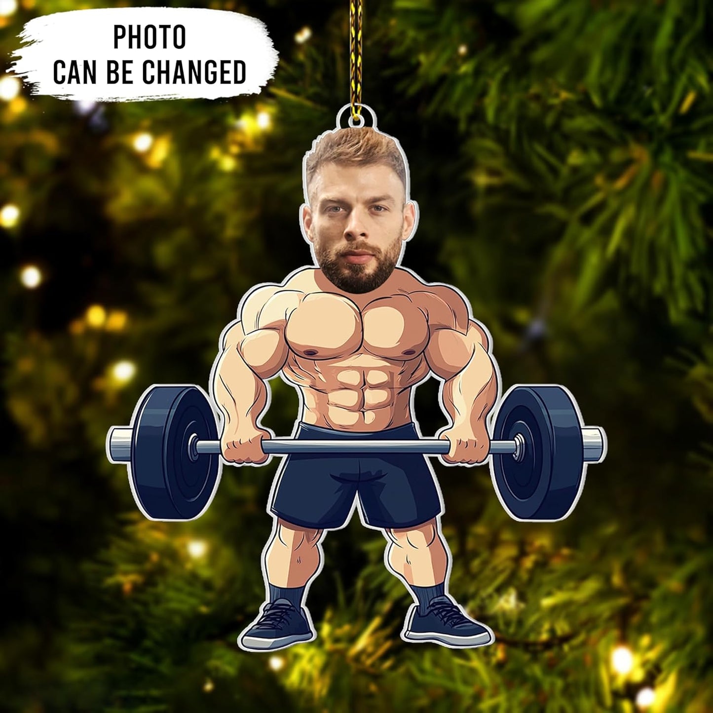Funny Weightlifter Photo Cut Acrylic Ornament – Personalized Fitness Christmas Gift for Gym Lover or Bodybuilder
