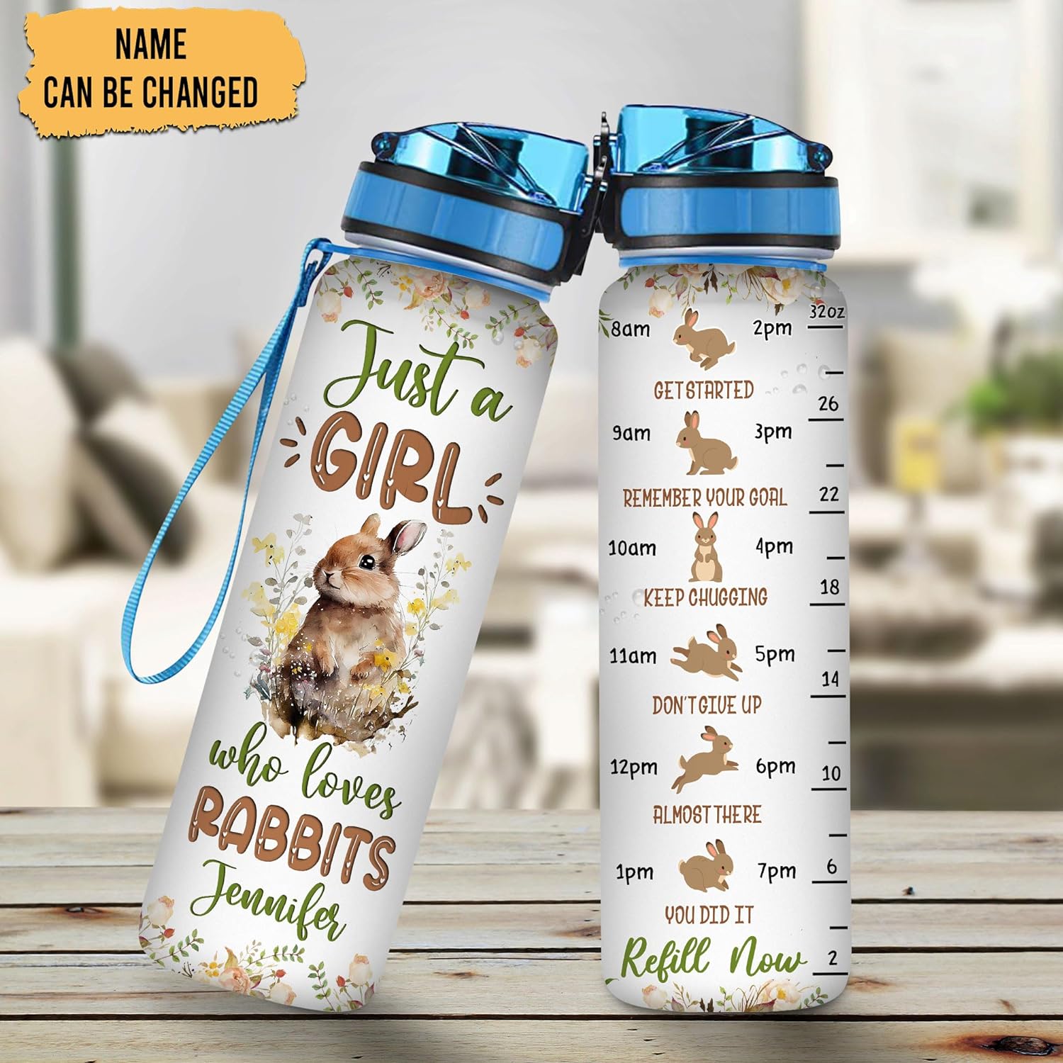 Just A Girl Who Loves Rabbits - Personalized Water Tracker Bottle 32oz