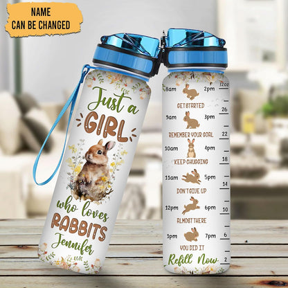 Rabbit Lovers Water Bottle Tracker 32oz – Personalized Motivational Time Marker Hydration Bottle – Unique Gift for Women, Girls on Birthday, Christmas