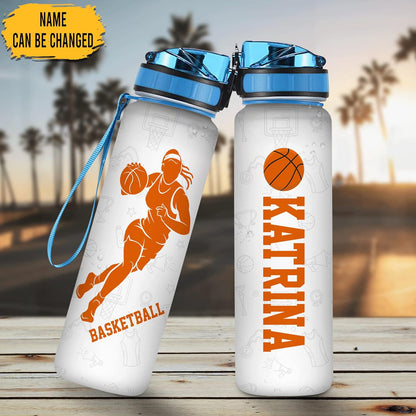 Basketball Player Water Bottle Tracker 32oz – Personalized Sports Hydration Bottle with Time Marker – Gift for Basketball Lovers