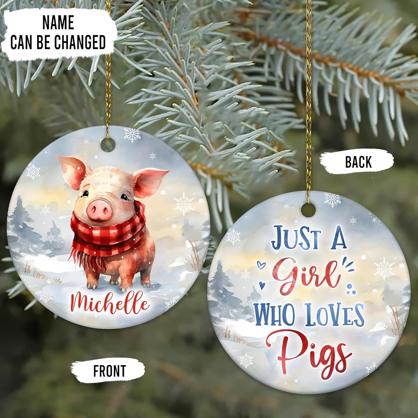 Cute Pig Winter Ceramic Ornament – Personalized Christmas Gift for Animal Lover, Farmer or Country Decor Fan