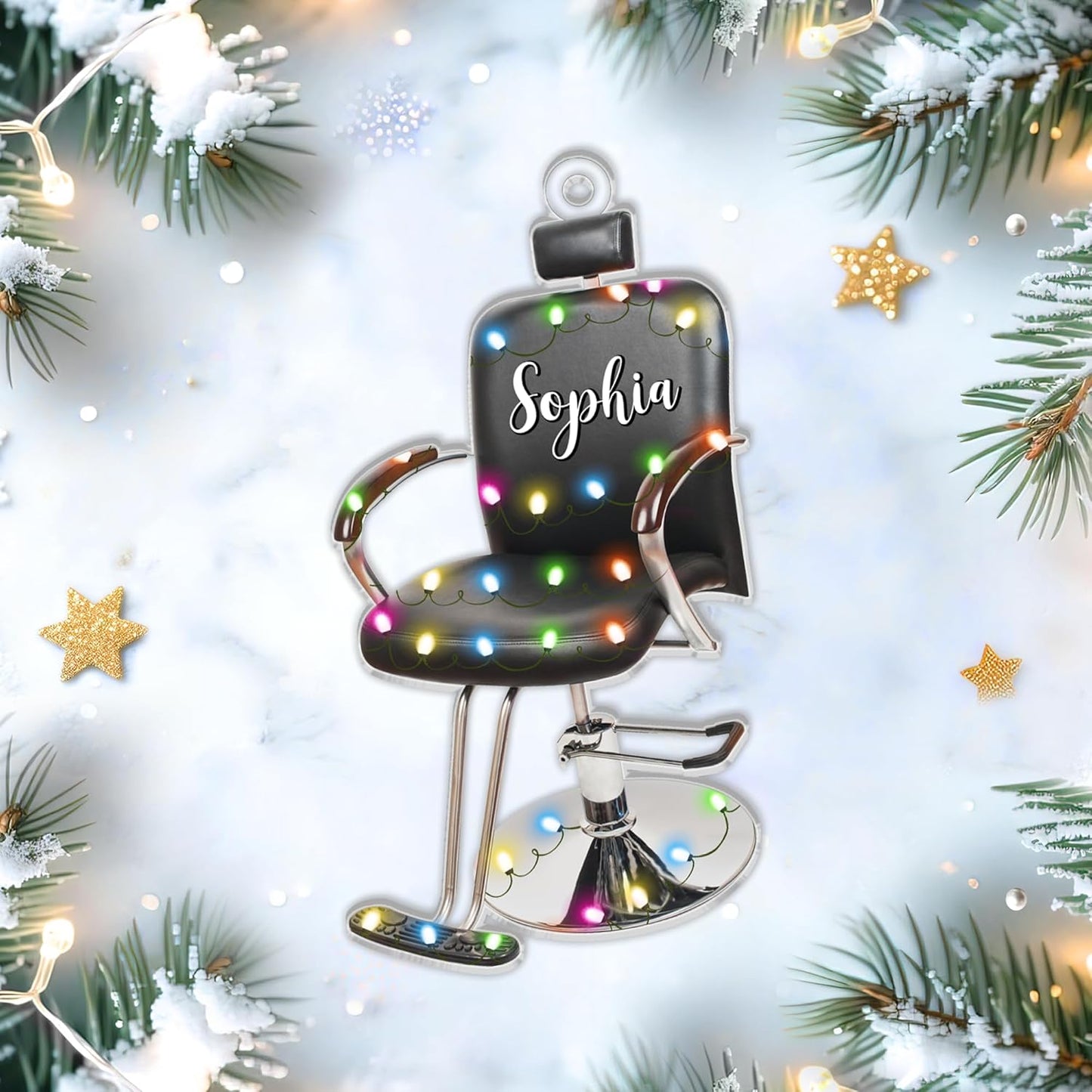Hairdresser Chair Personalized Acrylic Ornament – Custom Salon Gift – Unique Christmas Keepsake for Hairstylists and Cosmetology Lovers