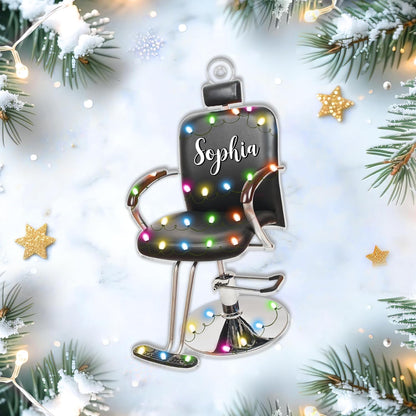 Hairdresser Chair Personalized Acrylic Ornament – Custom Salon Gift – Unique Christmas Keepsake for Hairstylists and Cosmetology Lovers