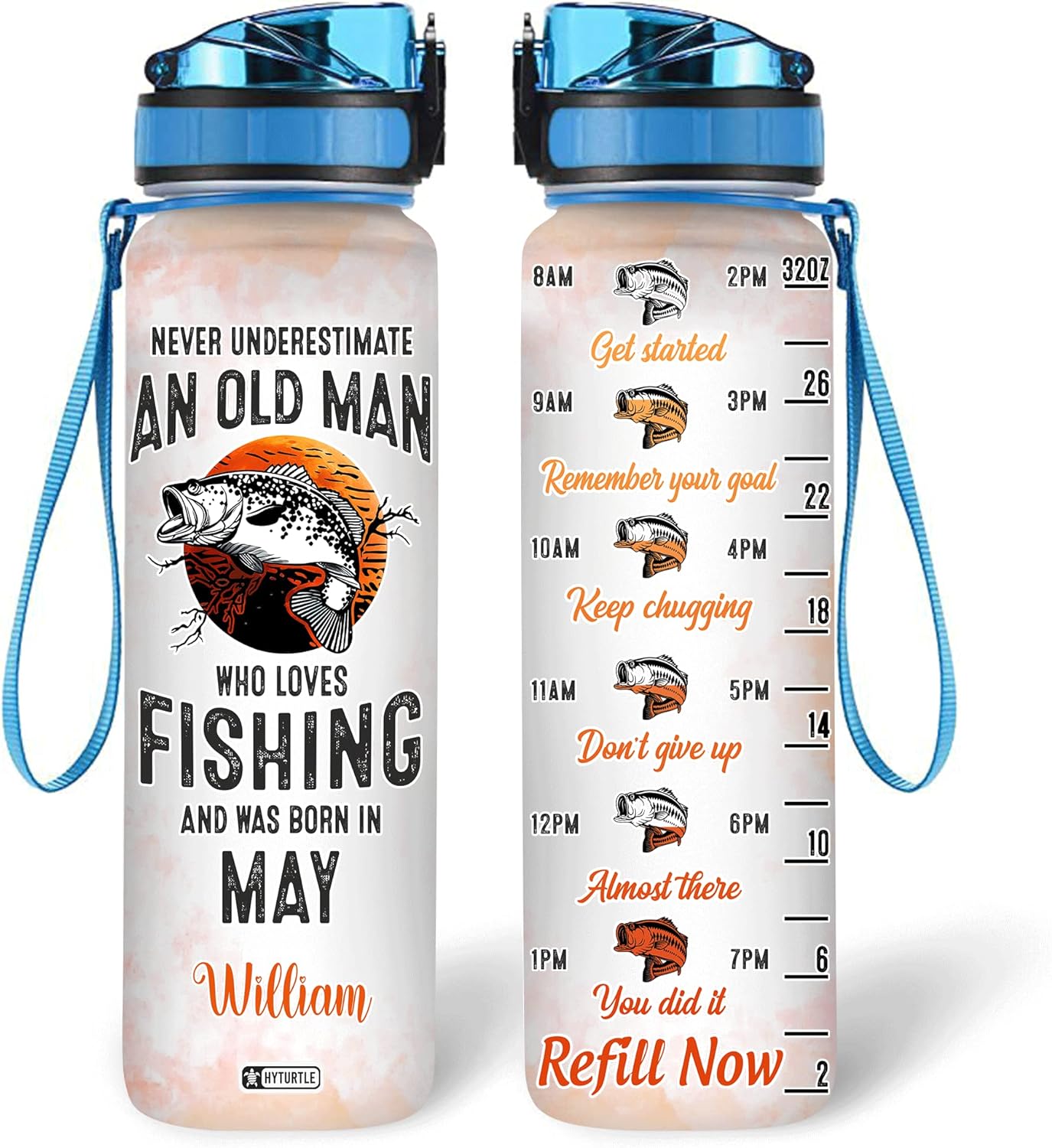 Who Loves Fishing & Was Born In May - Personalized Water Tracker Bottle 32oz