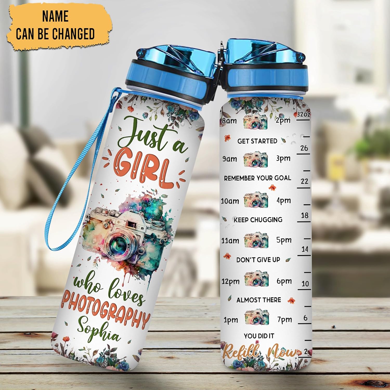 Just A Girl Who Loves Photography - Personalized Water Tracker Bottle 32oz