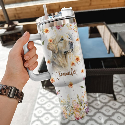 Golden Retriever Lover Tumbler 40oz with Handle & Straw – Personalized Stainless Steel Insulated Mug – Cute Gift for Dog Moms