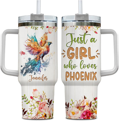 Phoenix Tumbler 40oz – Personalized Stainless Steel Insulated Cup with Handle & Straw – Mythical Bird Travel Mug Gift for Women