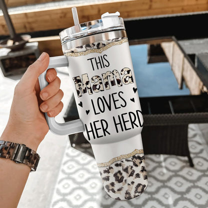 Highland Cow Mama Tumbler 40oz – Personalized Stainless Steel Travel Cup with Handle & Straw, Insulated & Leak-Proof – Creative Farm Animal Gift for Mom