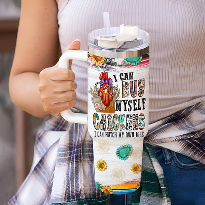 Sunflower Chicken Tumbler 40oz with Handle & Straw – Personalized Stainless Steel Insulated Travel Cup with Lid – Stylish Gift for Farm Animal Lovers