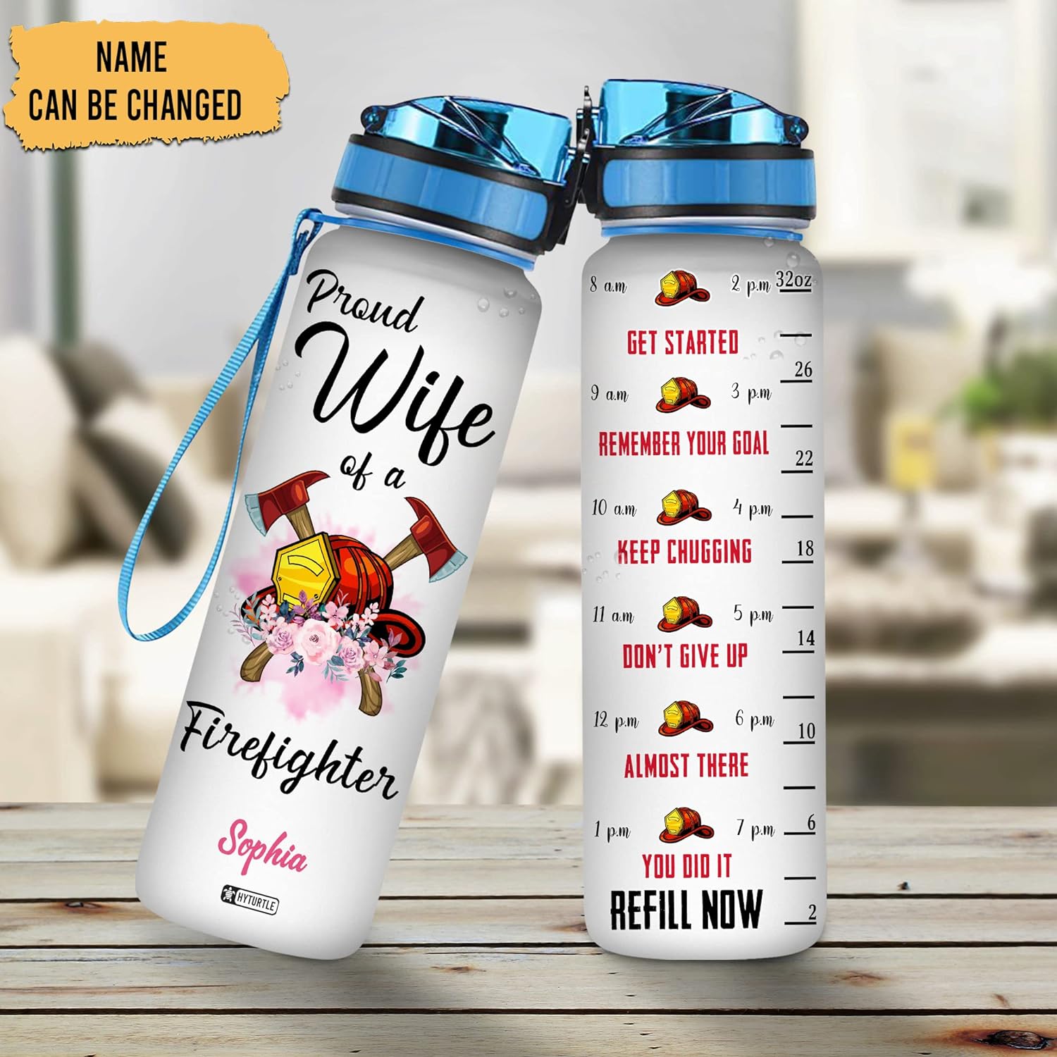 Proud Wife Of A Firefighter - Personalized Water Tracker Bottle 32oz