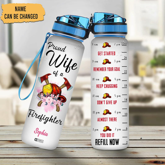 Proud Wife Of A Firefighter - Personalized Water Tracker Bottle 32oz