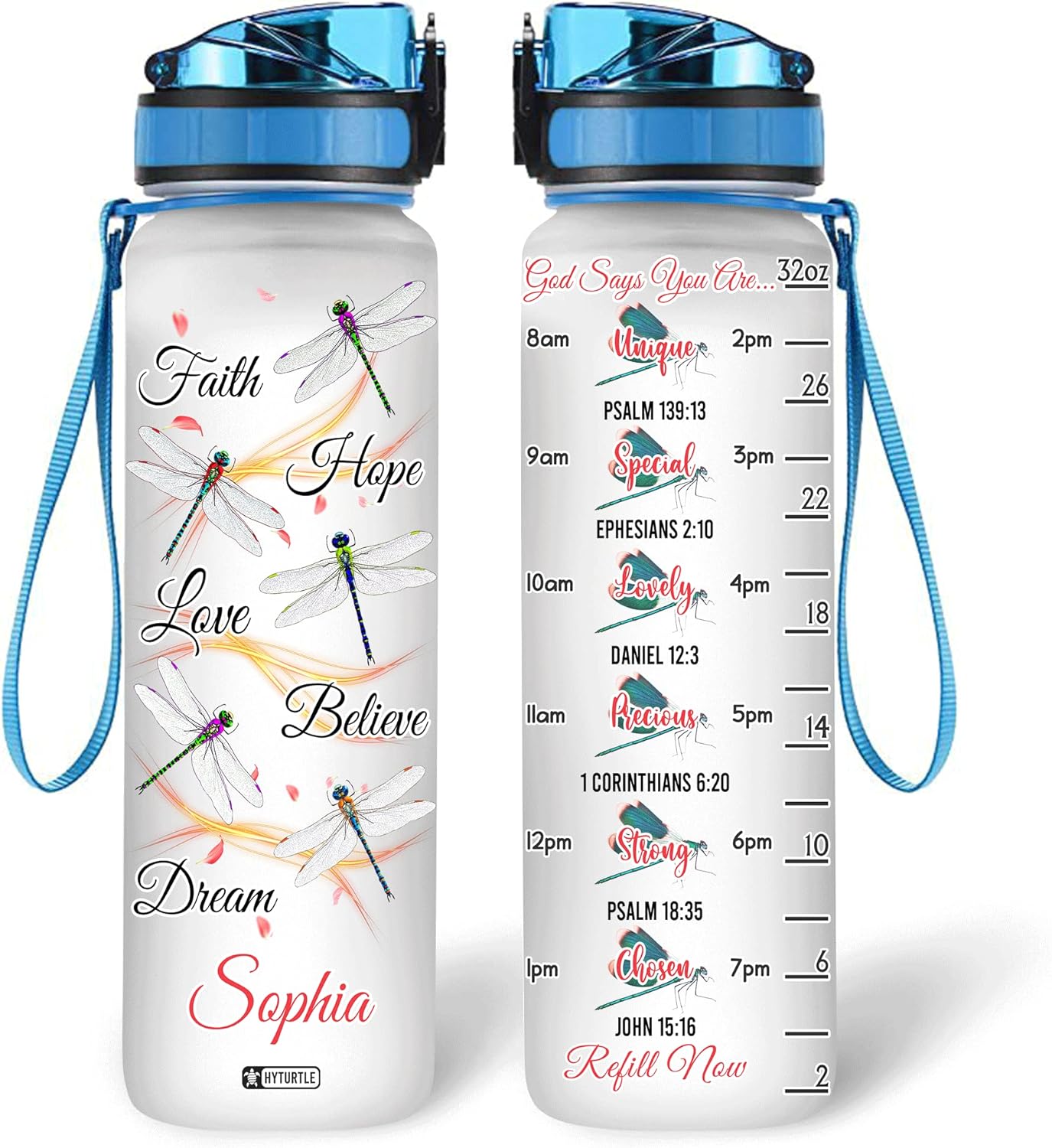 Floral Dragonfly Theme - Personalized Water Tracker Bottle 32oz