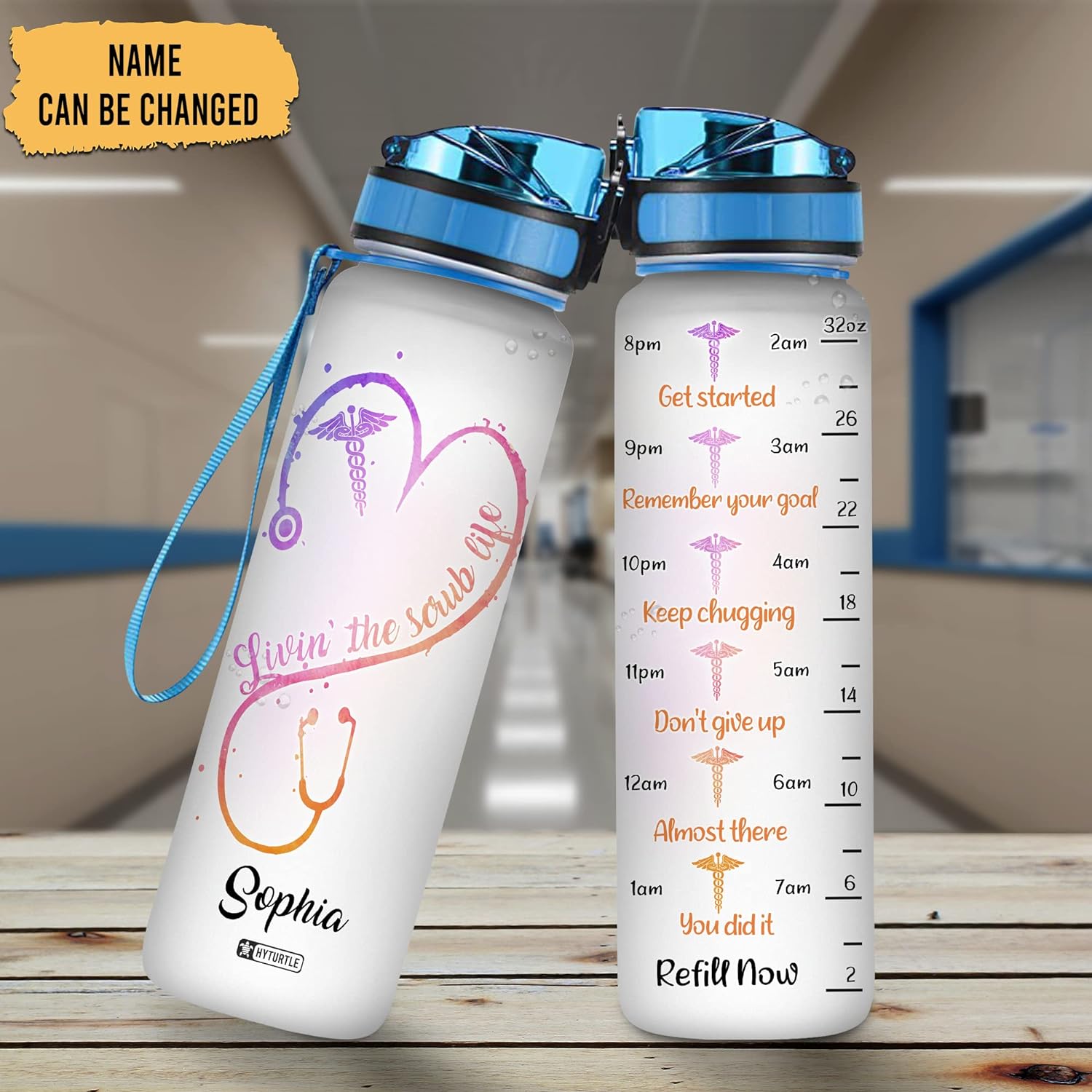 Livin' The Scrub Life - Personalized Water Tracker Bottle 32oz