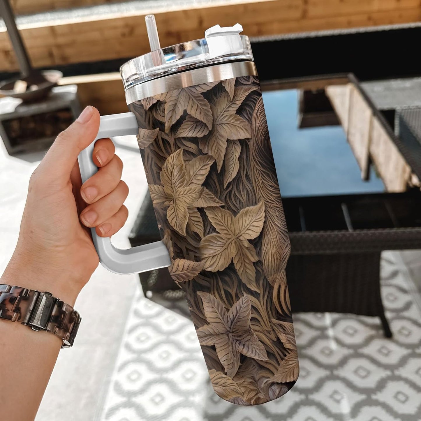 Sloth Tumbler 40oz with Handle & Straw – Personalized Stainless Steel Insulated Travel Cup with Lid – Relaxing Gift for Animal Lovers & Women
