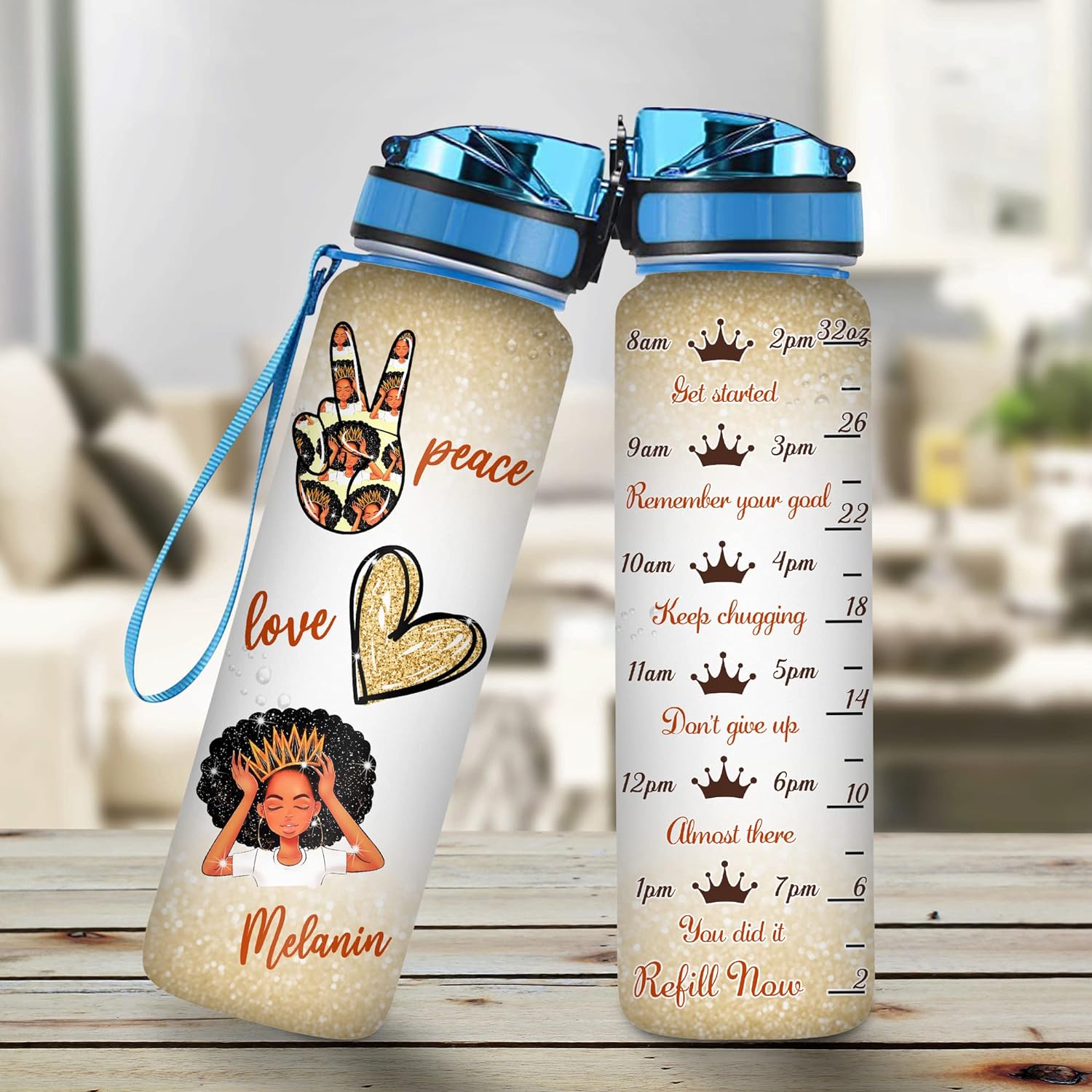 Peace Love Melanin - Water Tracker Bottle 32oz