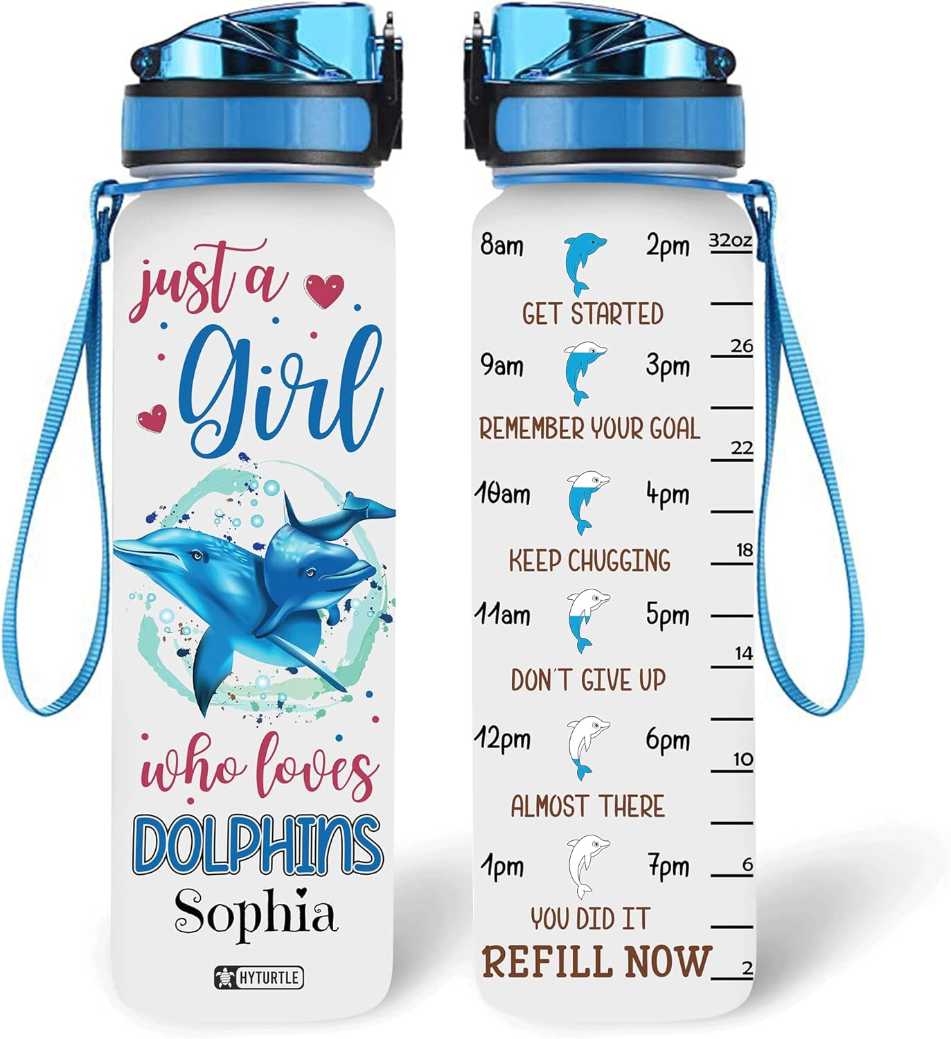 Just A Girl Who Loves Dolphins - Personalized Water Tracker Bottle 32oz