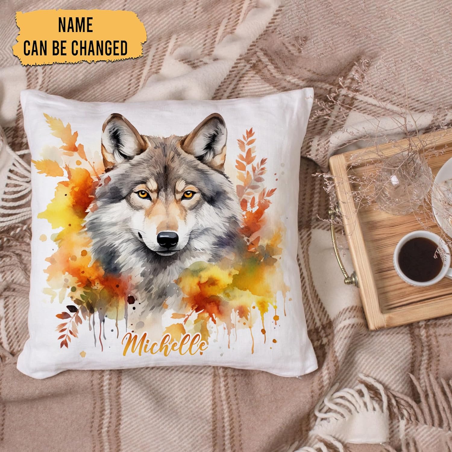 Wolf Maple Leaves - Personalized Pillow (Insert Included)