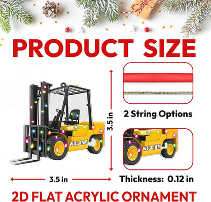 Forklift truck lights cut acrylic ornament – personalized 2D flat silhouette, custom name Christmas gift for warehouse worker, operator or logistics pro
