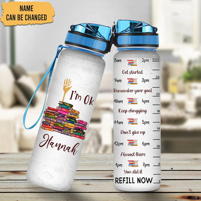 Funny Book Lover Theme Water Bottle Tracker 32oz – Personalized Motivational Bottle with Time Marker – Unique Gift for Readers
