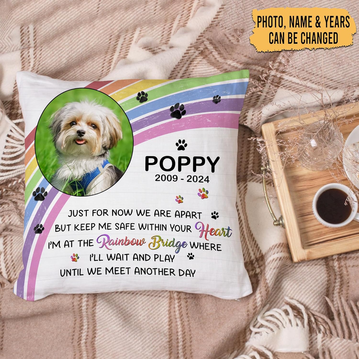 Dog Memorial Pattern - Personalized Photo Pillow