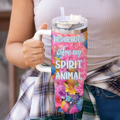 Hedgehog Lover Tumbler 40oz with Handle & Straw – Personalized Stainless Steel Insulated Cup with Lid – Cute Gift for Women & Girls