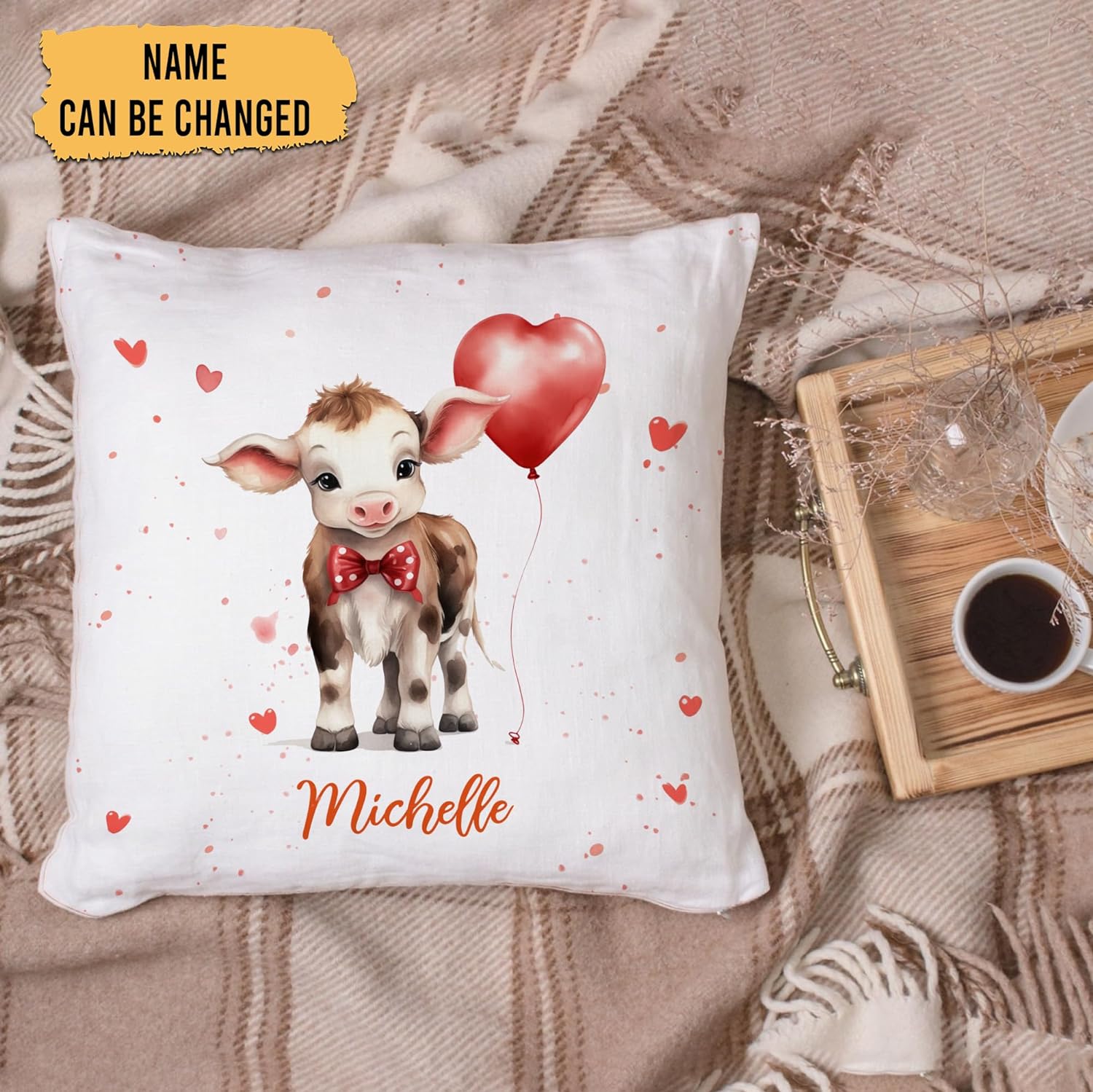 Cow Valentine Pattern - Personalized Pillow (Insert Included)