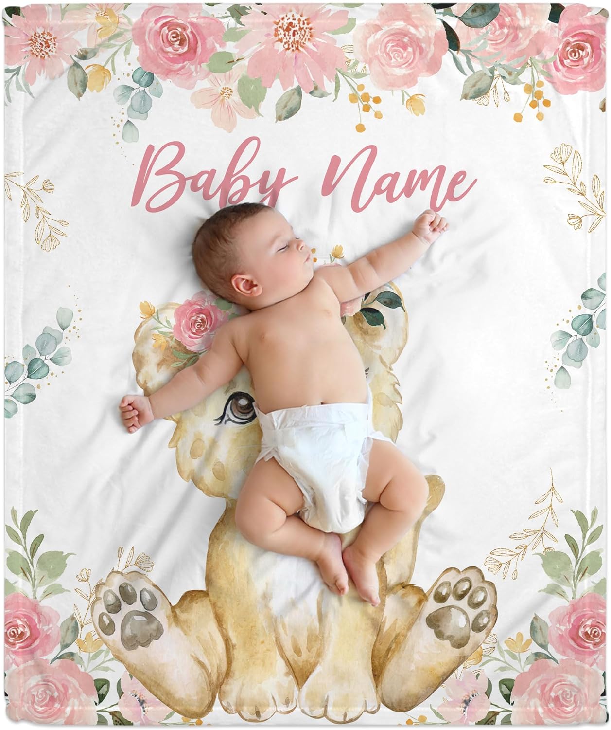 Lion Pattern Baby Blanket - Personalized Blanket