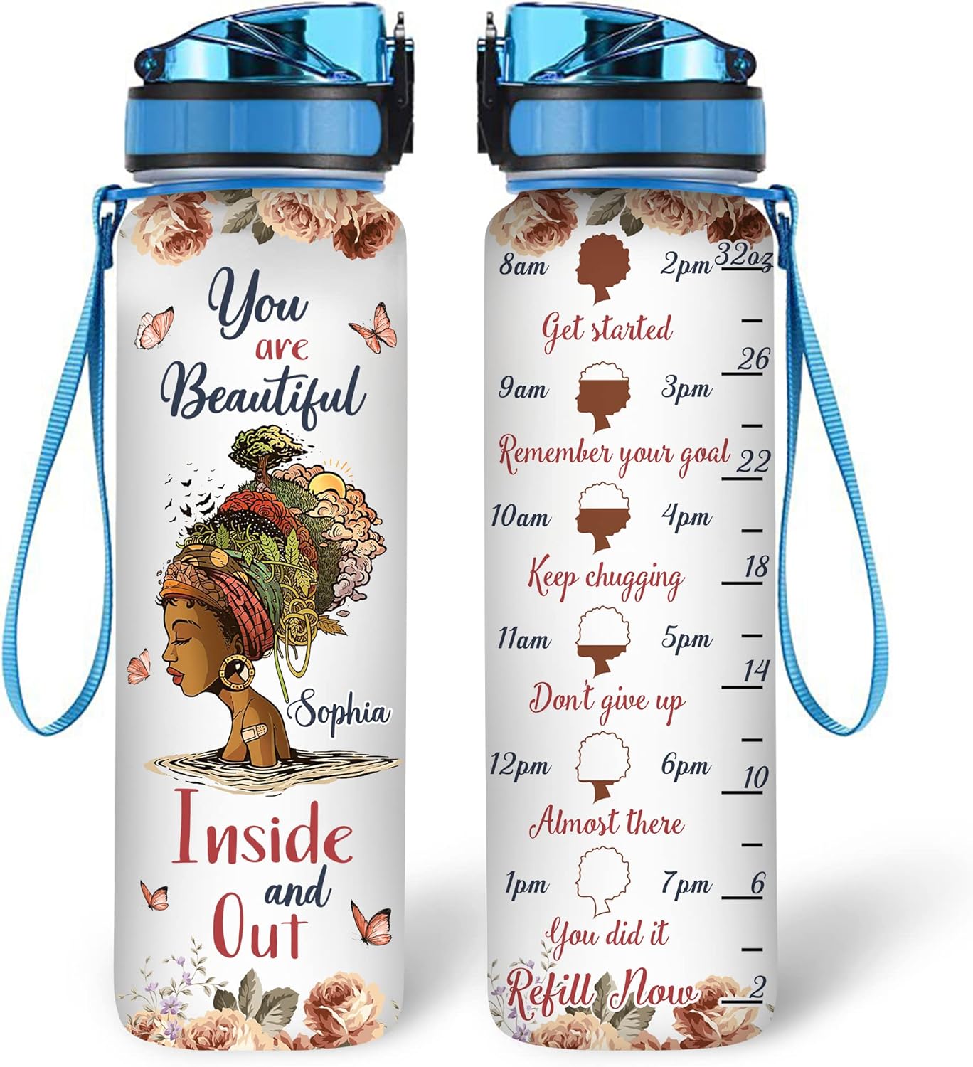 You Are Beautiful Inside And Out - Personalized Water Tracker Bottle 32oz