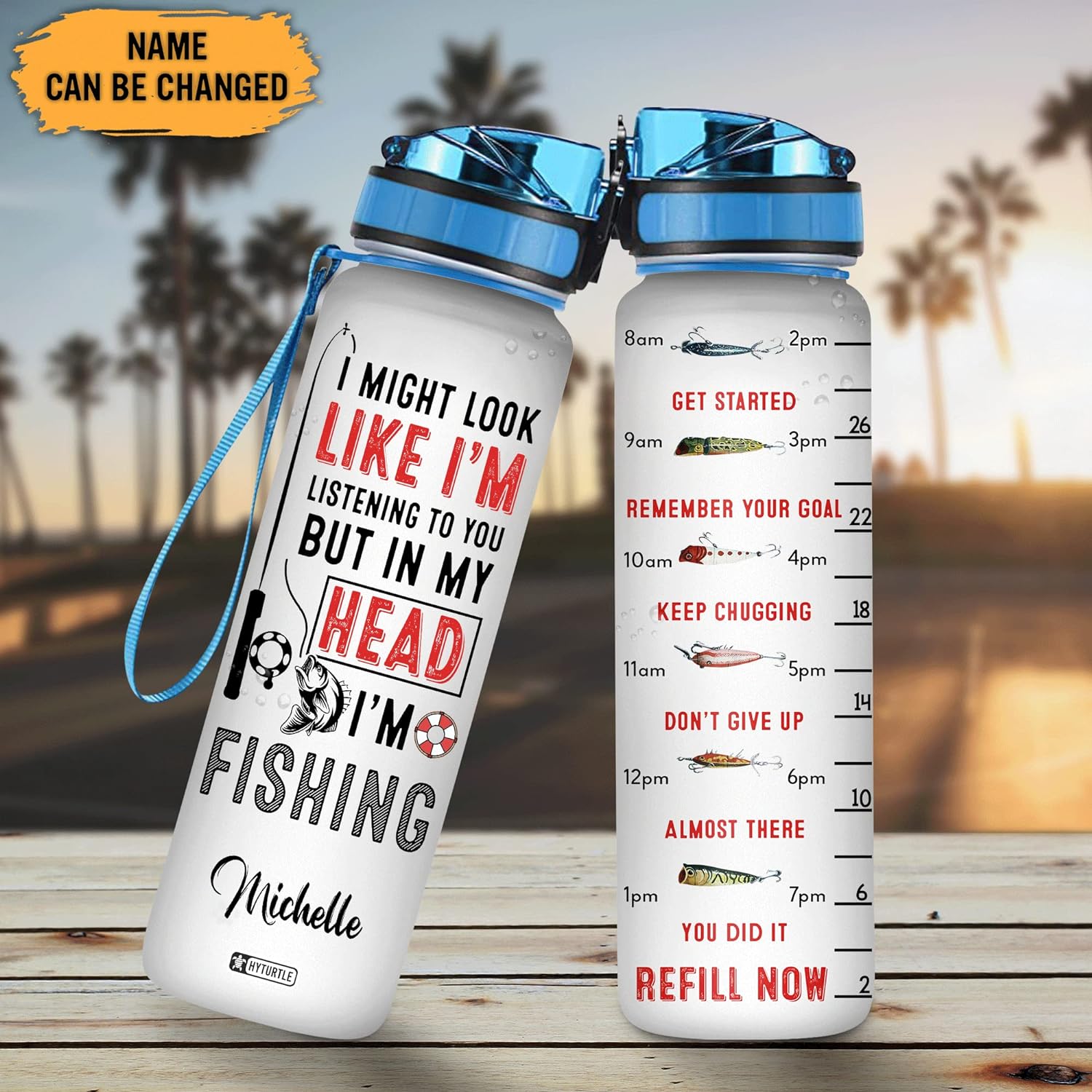 But In My Head I'm Fishing - Personalized Water Tracker Bottle 32oz