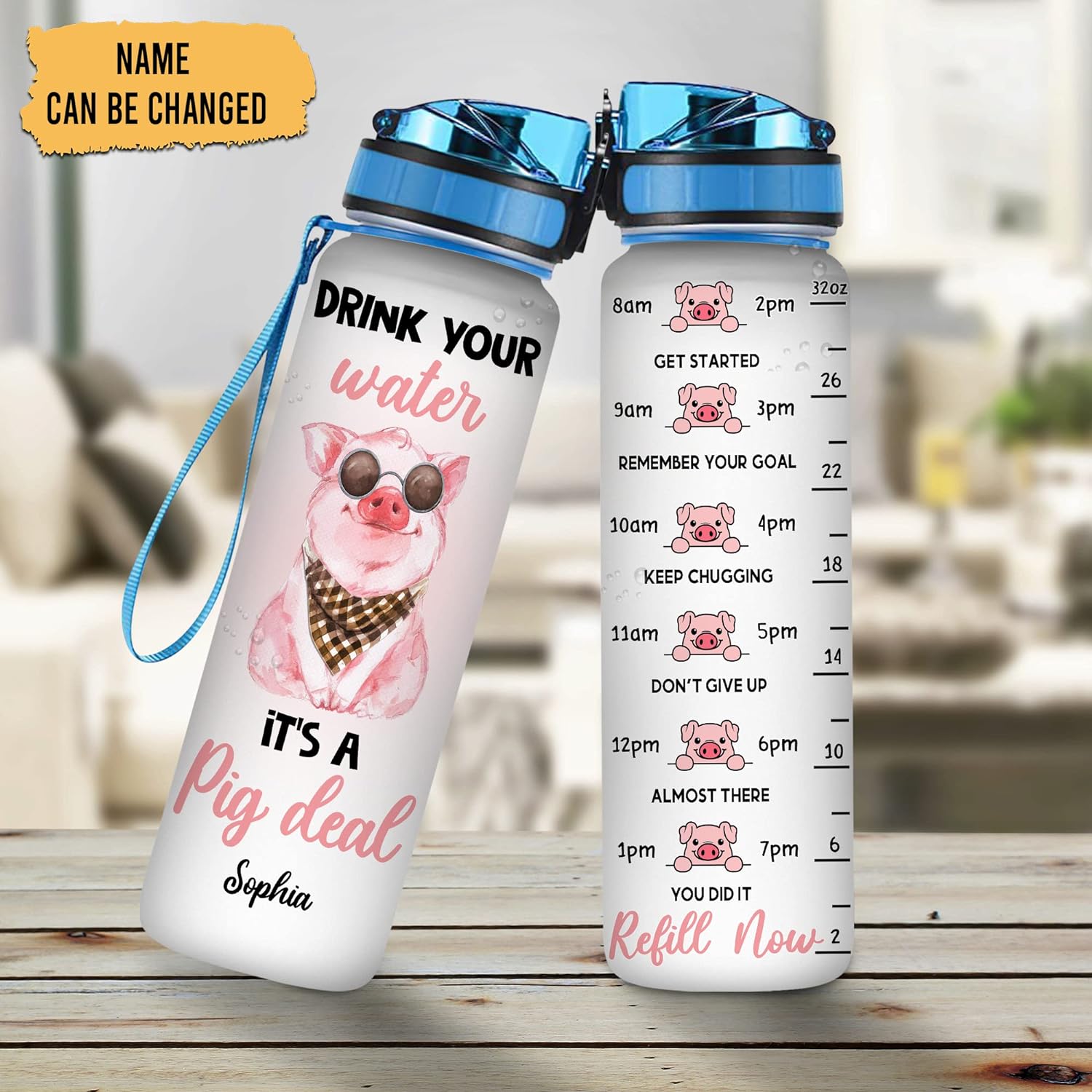 It's A Pig Deal - Personalized Water Tracker Bottle 32oz