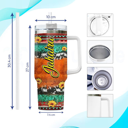 Highland Cow Western Sunflower Tumbler 40oz with Handle & Straw – Personalized Stainless Steel Insulated Cup with Lid – Creative Gift for Animal Lovers