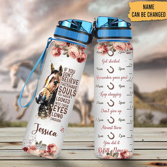 Horse Lovers Water Bottle Tracker 32oz – Personalized Motivational Bottle with Time Marker – Creative Gift for Horse Lovers