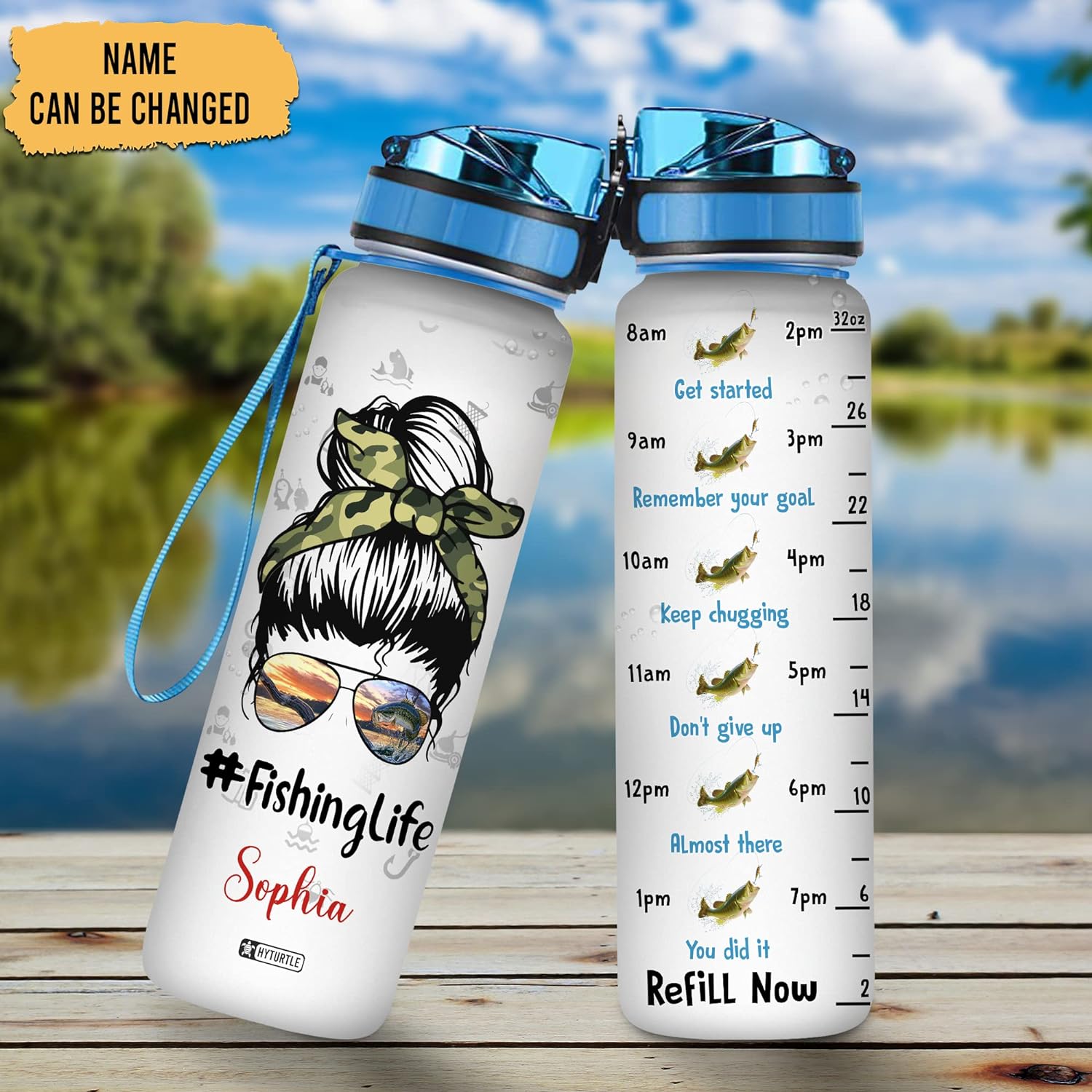 Girl Fishing Life - Personalized Water Tracker Bottle 32oz