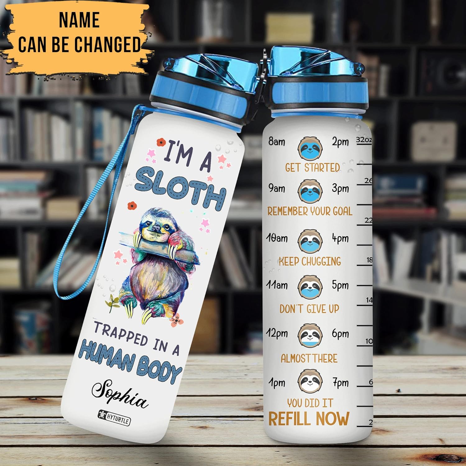 I'm A Sloth Trapped In A Human - Personalized Water Tracker Bottle 32oz