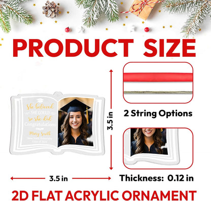Open-Book Graduation Cut Acrylic Ornament – Personalized Photo Class of 2025 Gift for Graduate, Senior or Master’s Student, Commencement Tree Keepsake