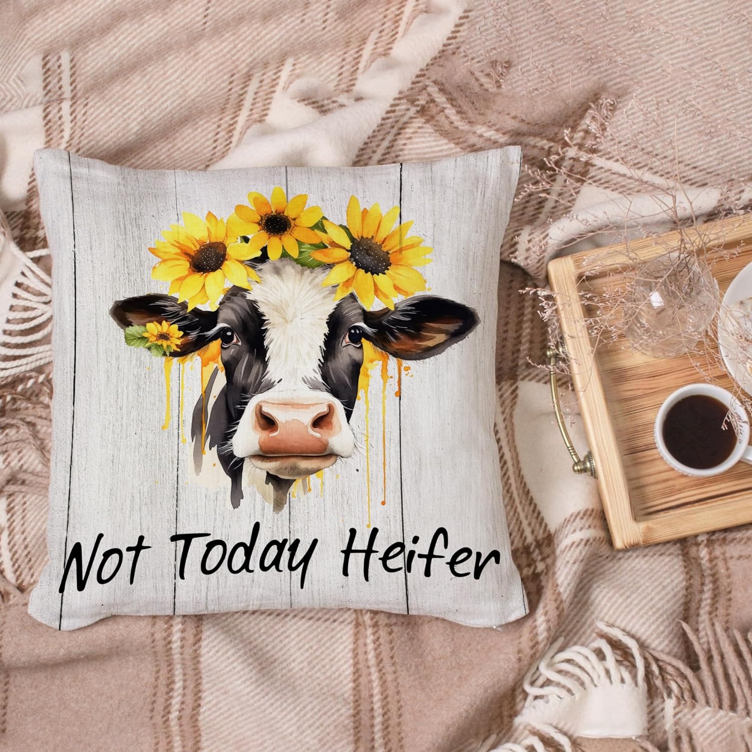 Cows Sunflower Pattern - Pillow (Insert Included)