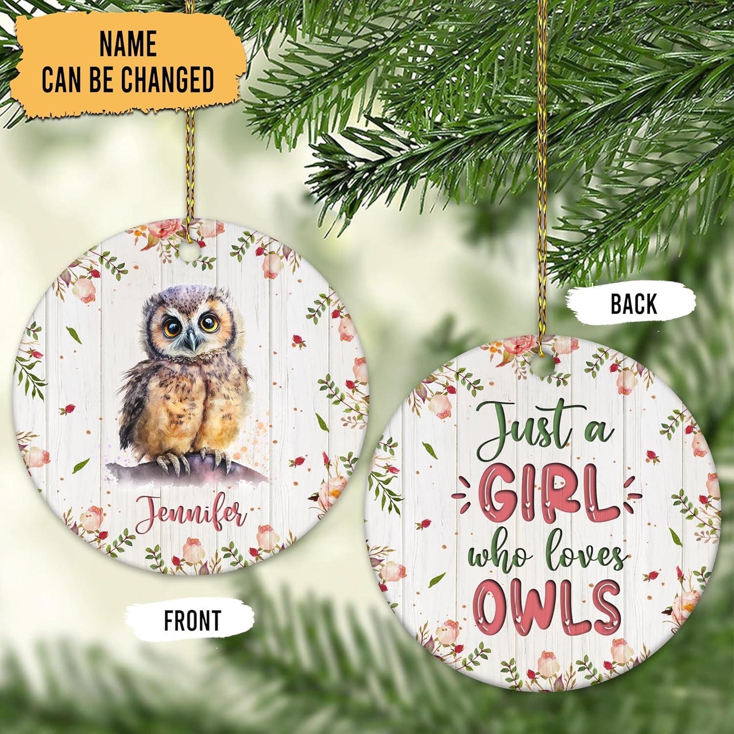 Owl Lover Ceramic Ornament  Personalized Woodland Bird Christmas Keepsake  Unique Holiday Gift Decoration for Women & Girls