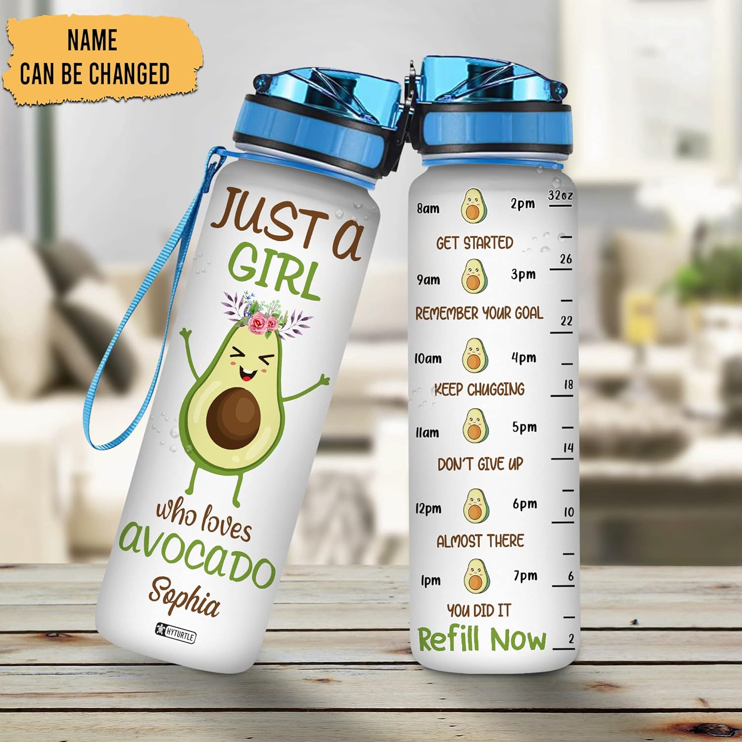 Just A Girl Who Loves Avocado - Personalized Water Tracker Bottle 32oz