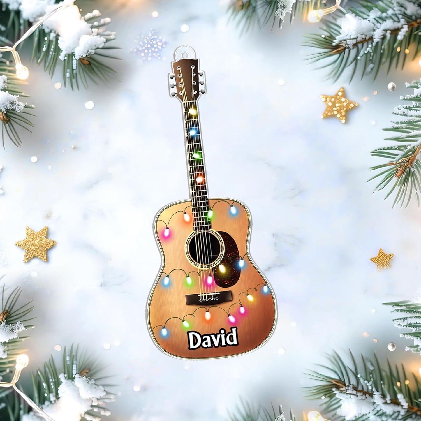 Acoustic Guitar Cut Acrylic Ornament – Personalized Christmas Gift for Guitarist, Music Teacher, or Songwriter