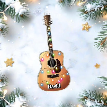 Acoustic Guitar Cut Acrylic Ornament – Personalized Christmas Gift for Guitarist, Music Teacher, or Songwriter